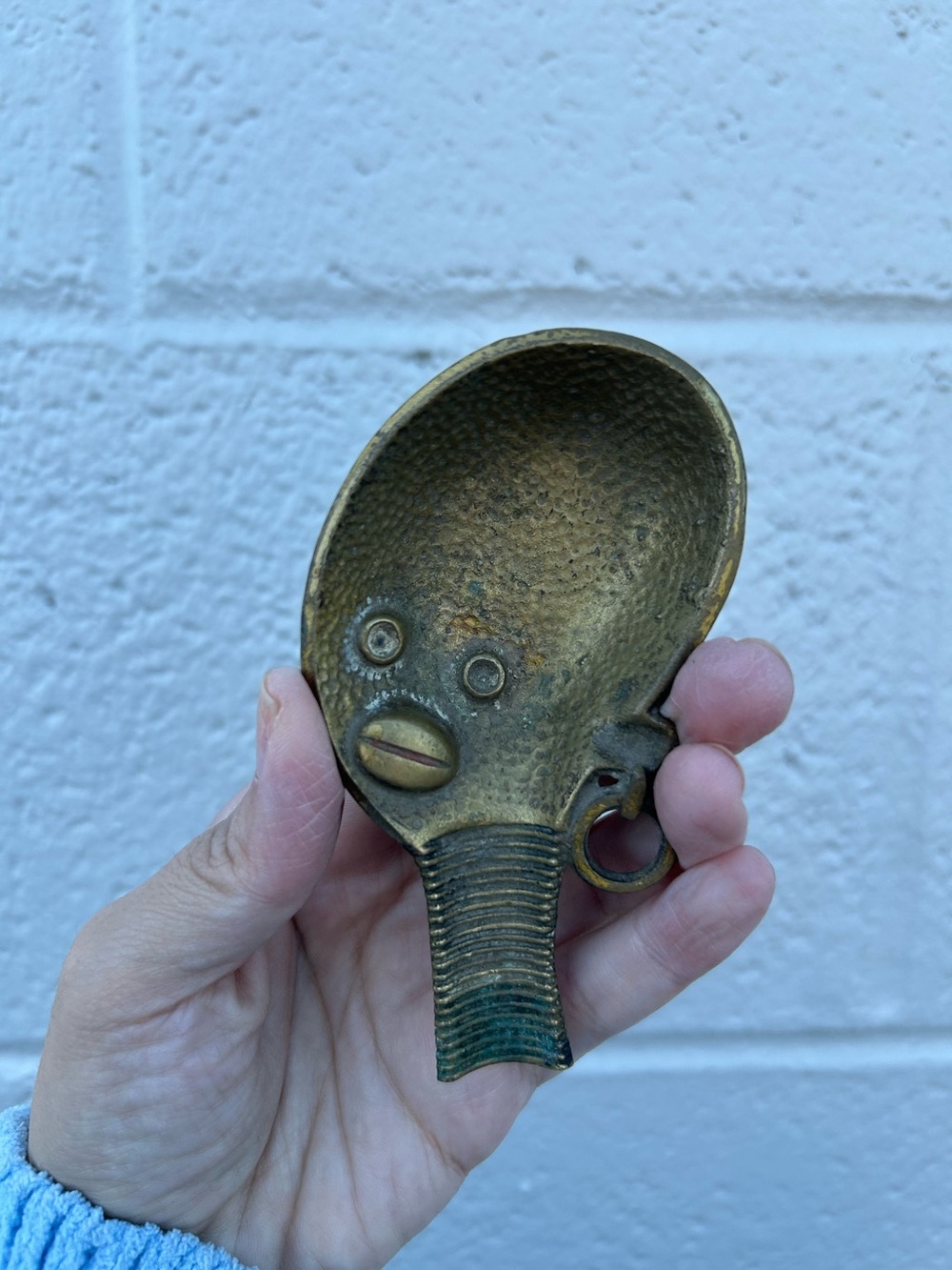 vintage brass novelty ashtray or small dish tribal long-neck or ring-neck figure